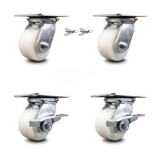 Service Caster 4 Inch Nylon Swivel Caster Swivel Locks 2 Brakes, 2PK SCC-35S420-NYR-BSL-2-SLB-2 - main